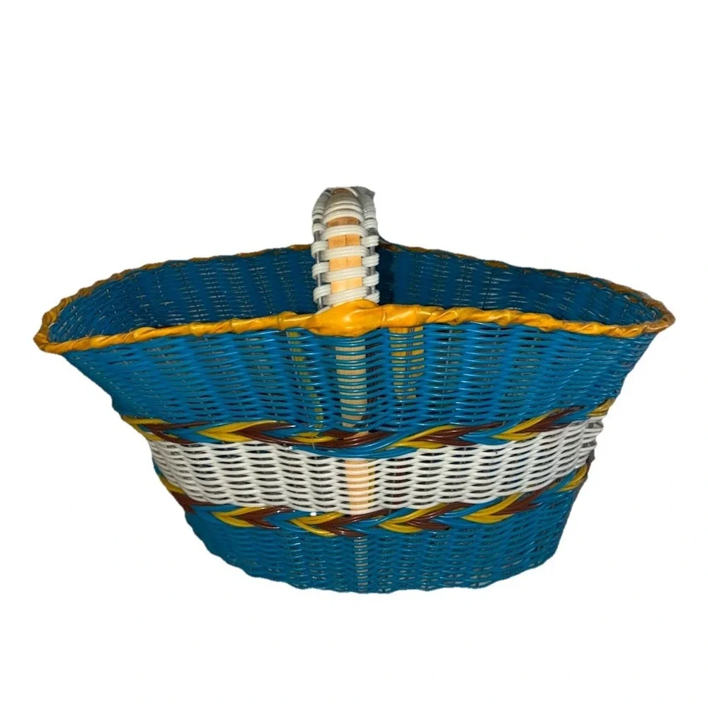 Basket‎ Wire Frame Vinyl Blue Native Southwest Woven MCM 14x12x11